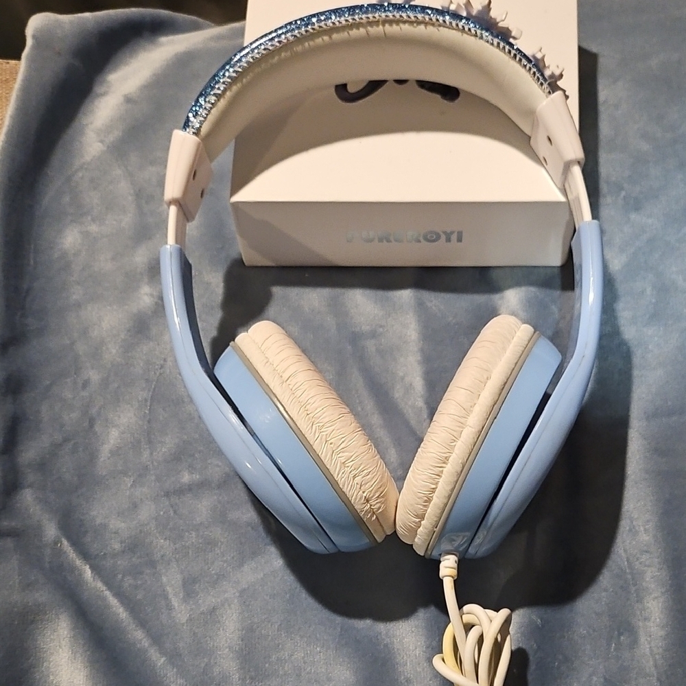 Blue and White Headphones